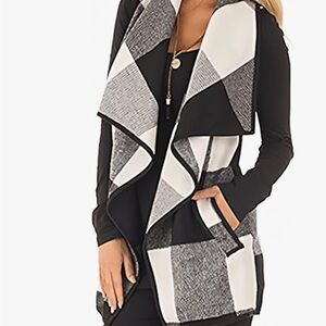 Womens Buffalo Plaid Vest Sleeveless Cardigan Jacket Coat with Pockets